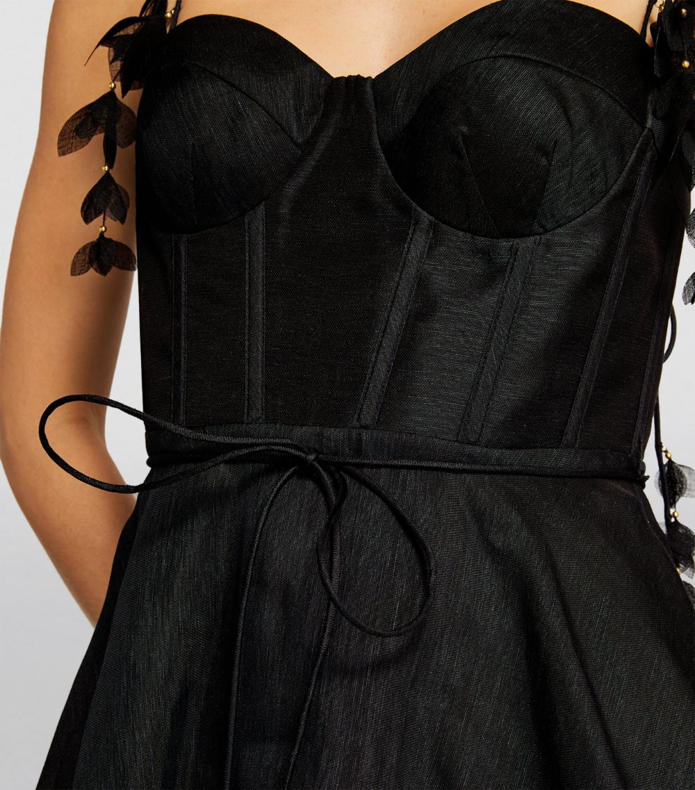 Linen-Silk Corset Midi Dress