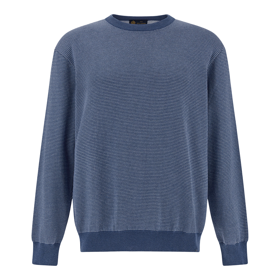 Crew‑neck sweater in silk and cotton with Aqualeather suede details, Man, Maui Blue/bright White