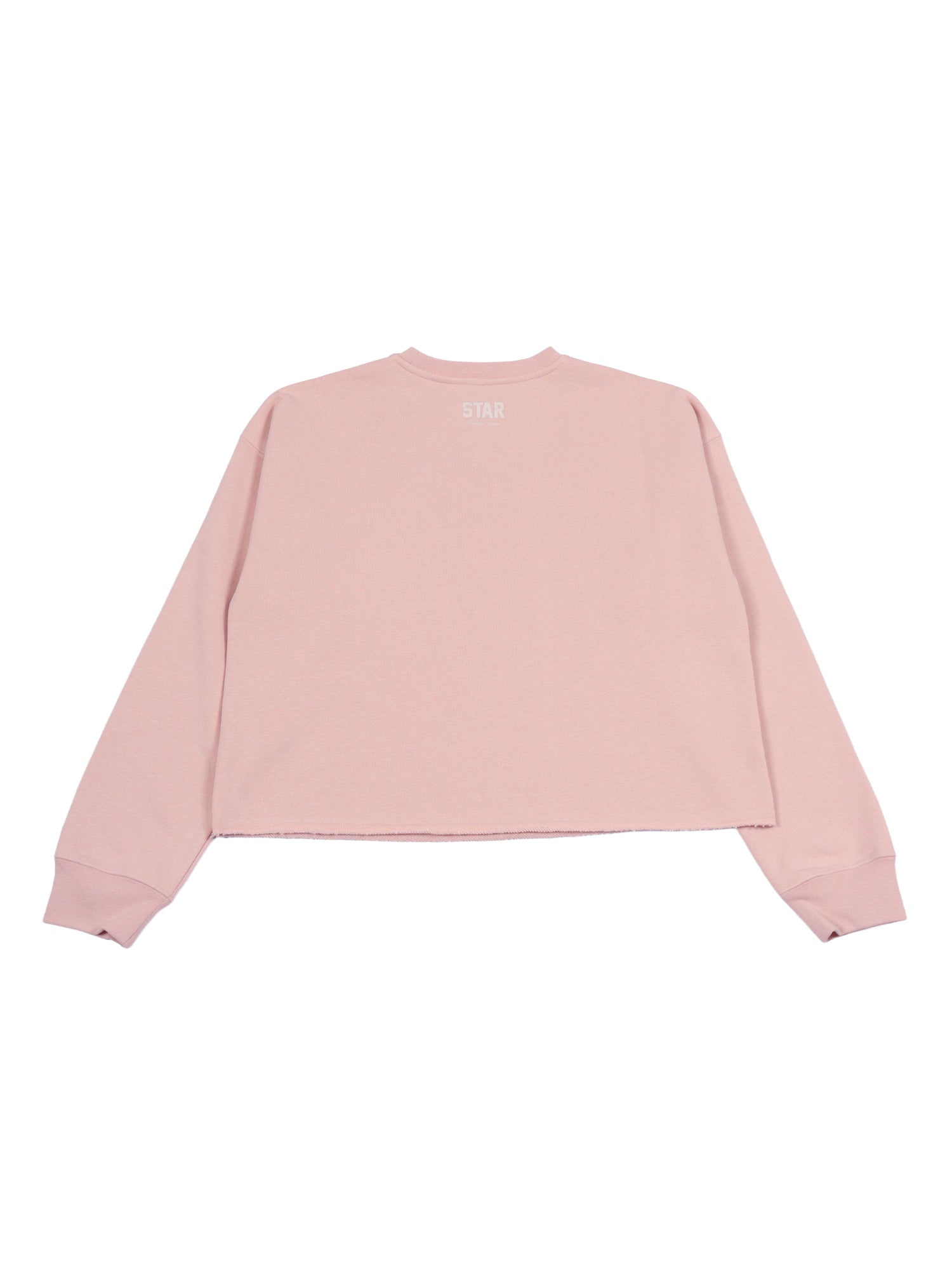 Golden Goose Star Girl's Crewneck Crop Sweatshirt Raw Cut Hem Blend Cotton Fleece With Patch And Embroidery