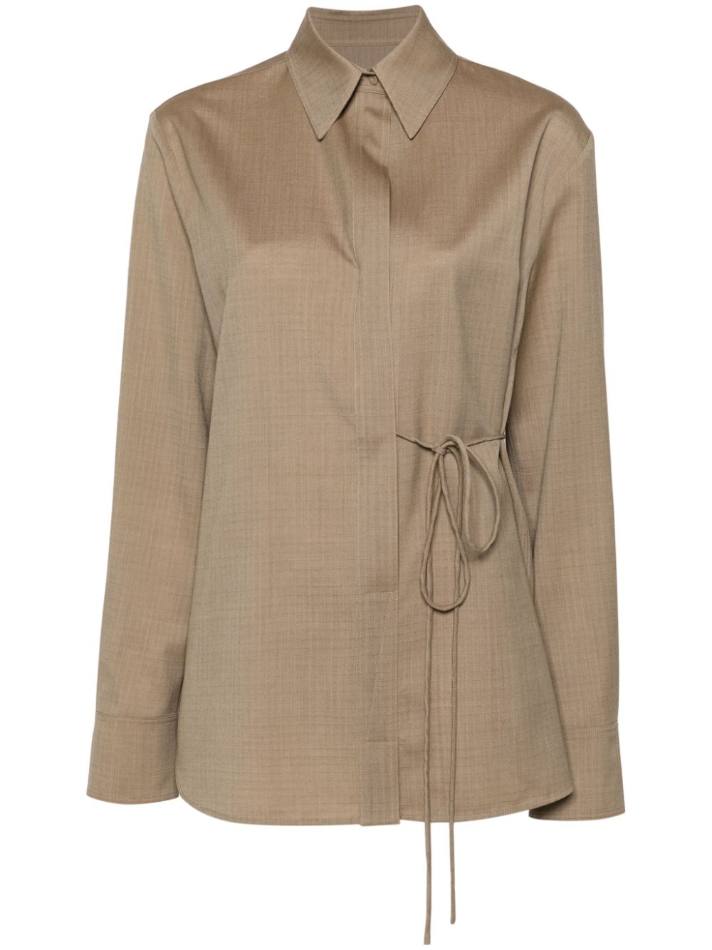 Ripstop wool tied shirt - Brown