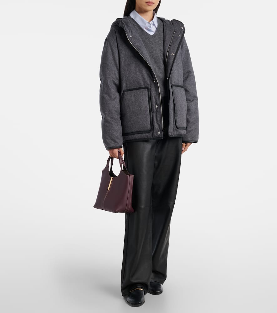 Belted hooded padded cashmere jacket