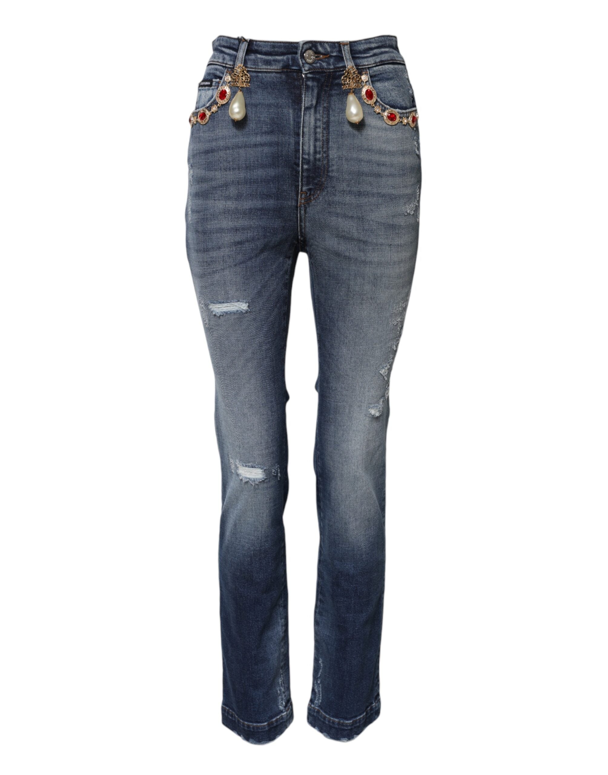 Rhinestone-Embellished Jeans — Blue