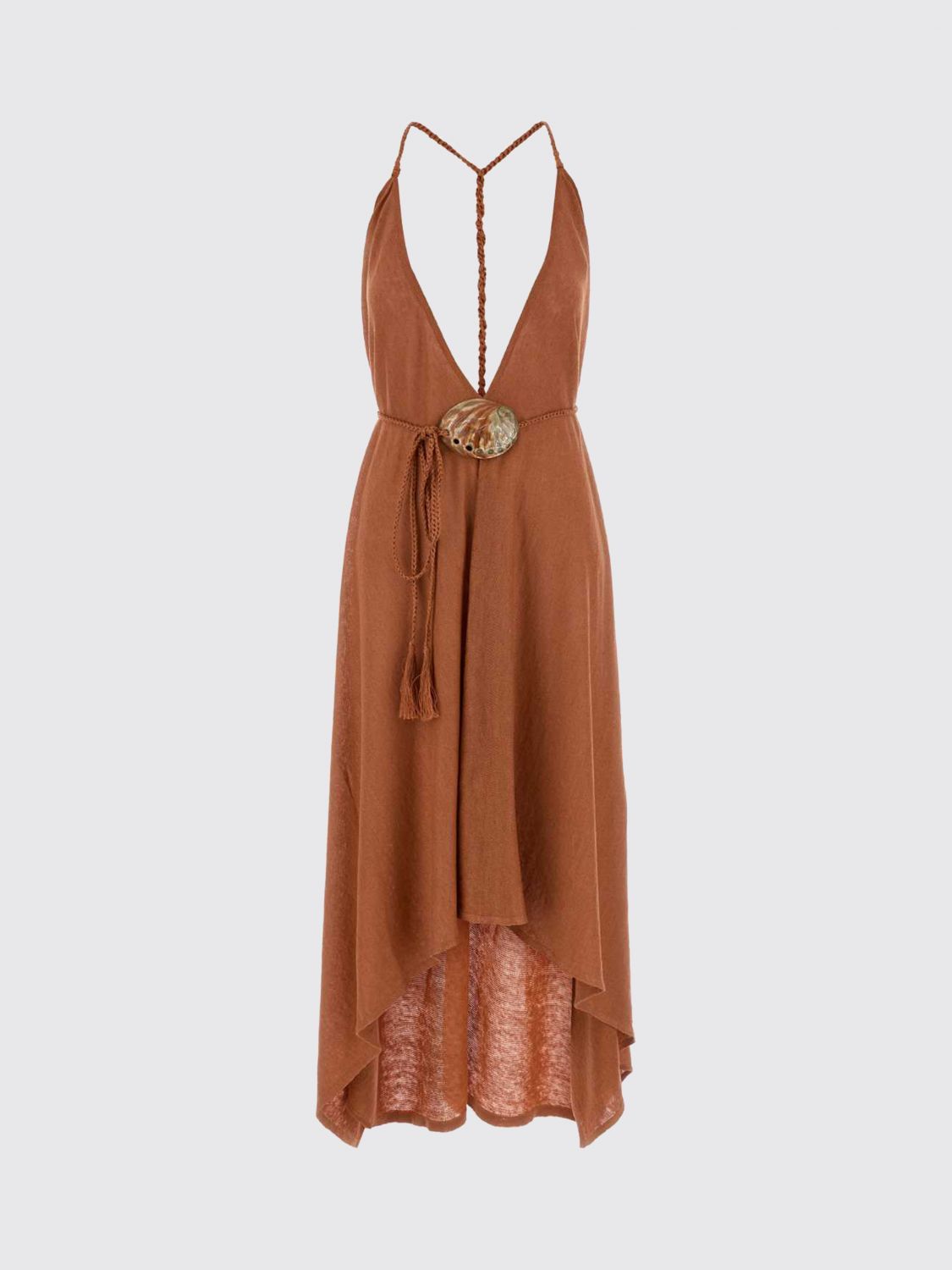 Mermaid Inside Linen Midi Dress with Halter Neck and Asymmetric Hem