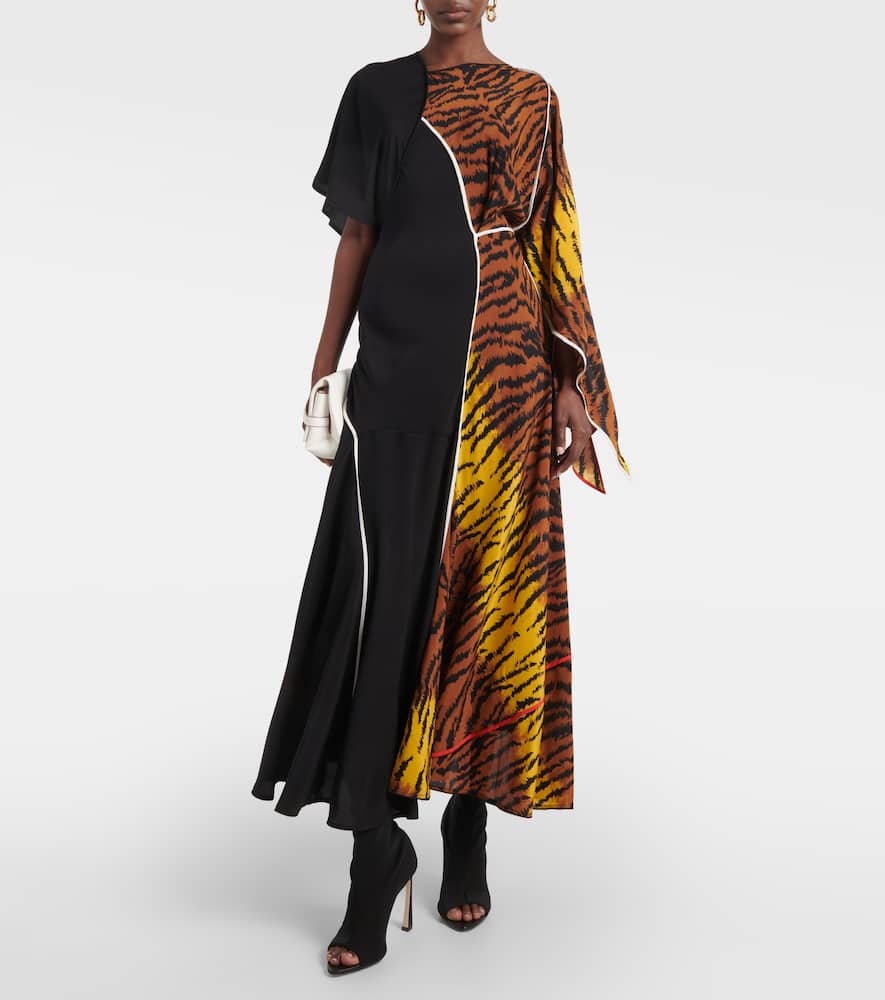 Asymmetric animal-print silk maxi dress