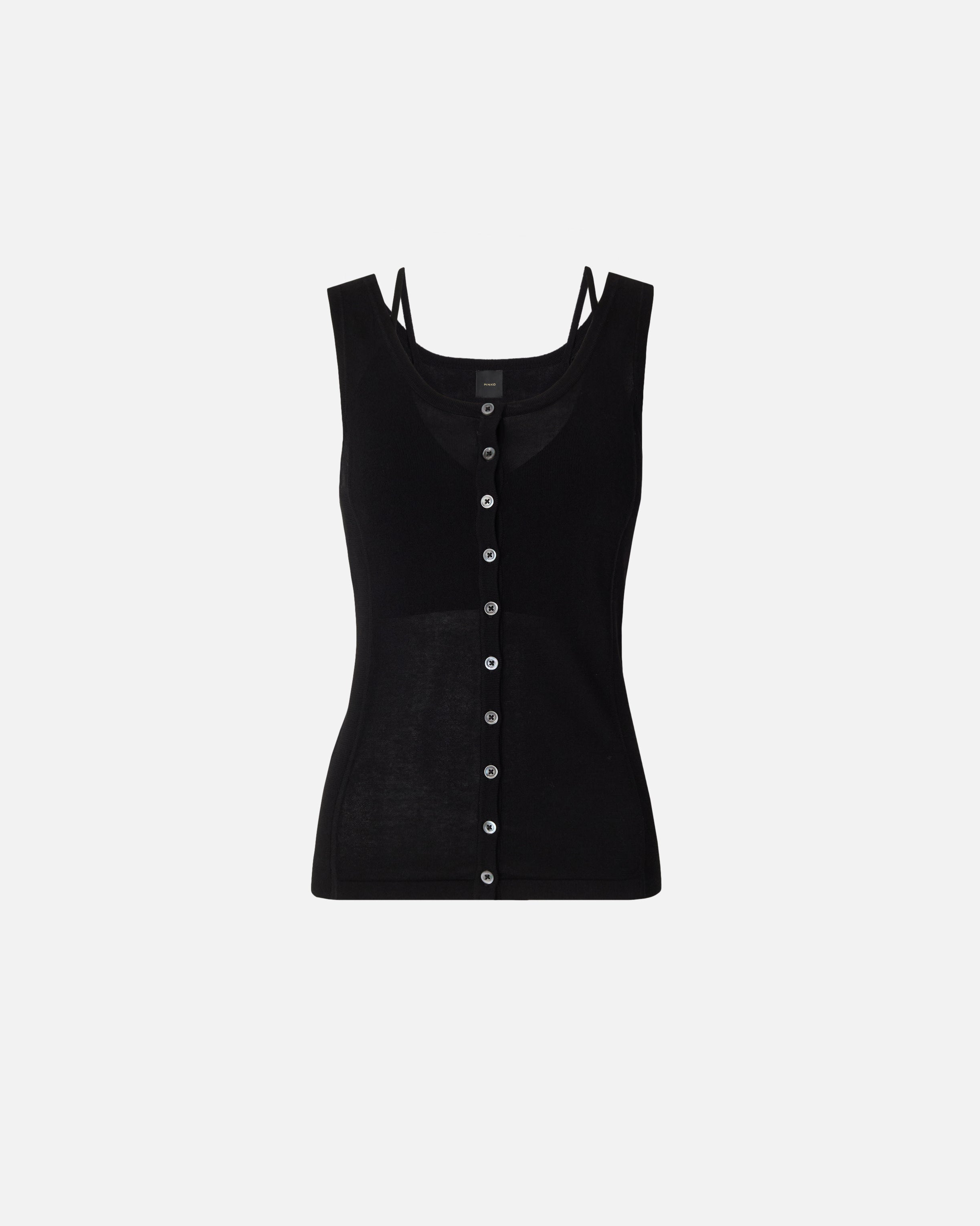 Knitted vest top with mother-of-pearl buttons - L