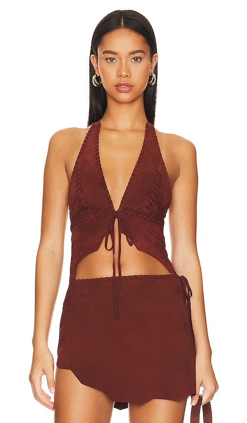 Lovers and Friends Suede Leather Top en Brown.  XL. Also en