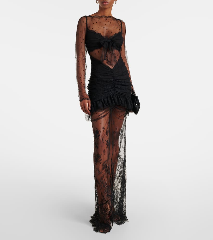 Sheer cotton-blend lace gown