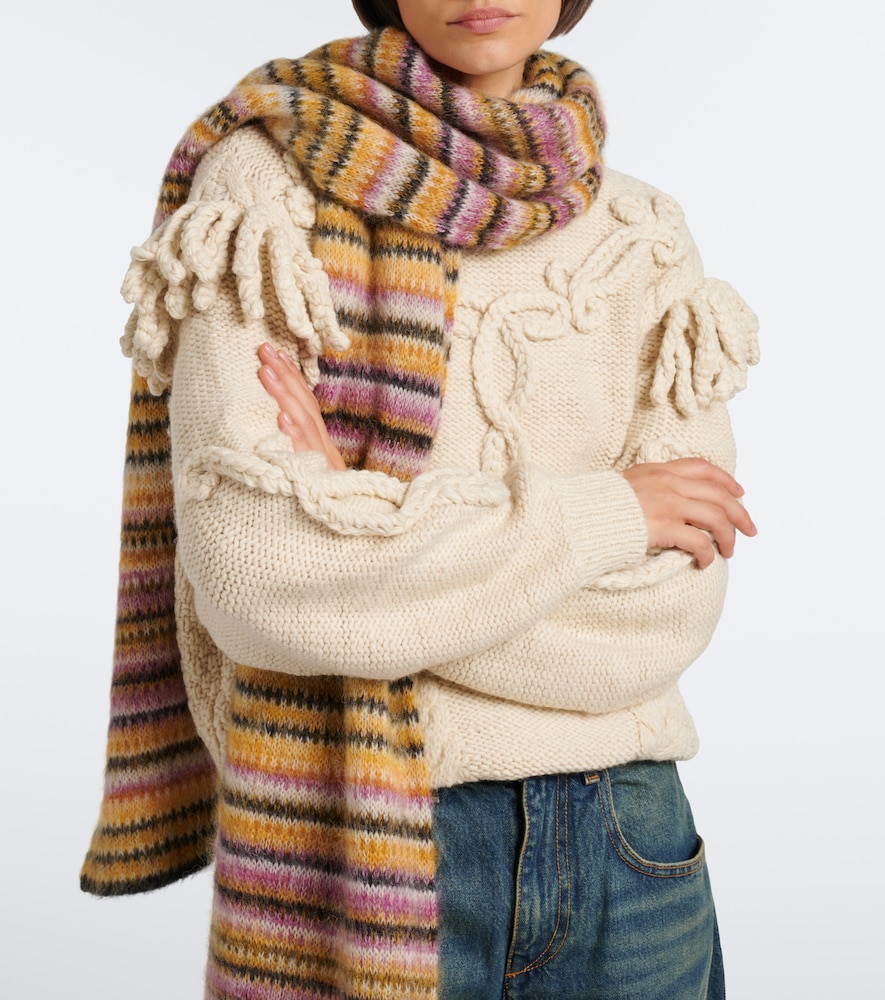 Mouna striped mohair and wool-blend scarf