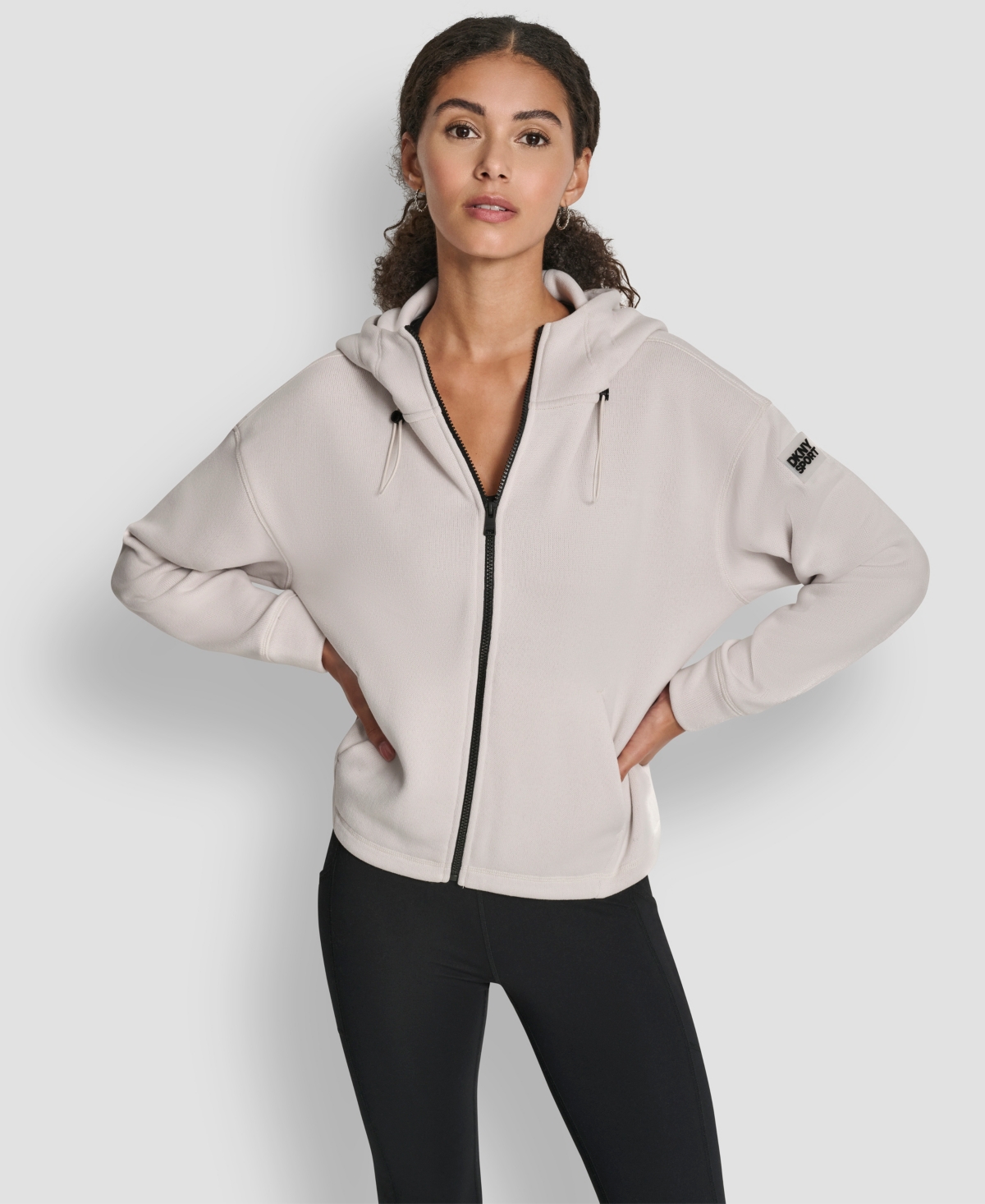 Women's Hooded Neck Zipper Jacket - Oatmeal