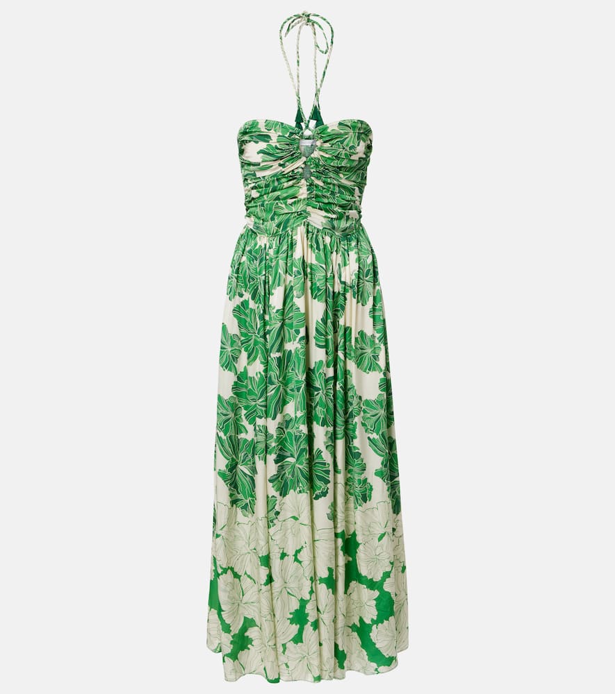Avril floral halterneck satin maxi dress