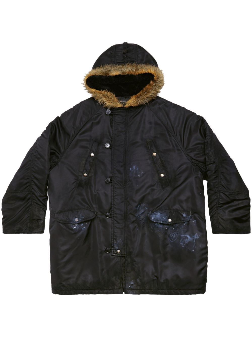 Hooded button-up parka - Black