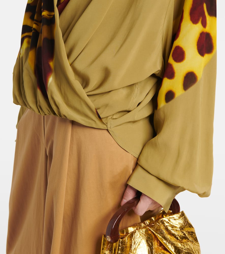 Printed draped satin blouse
