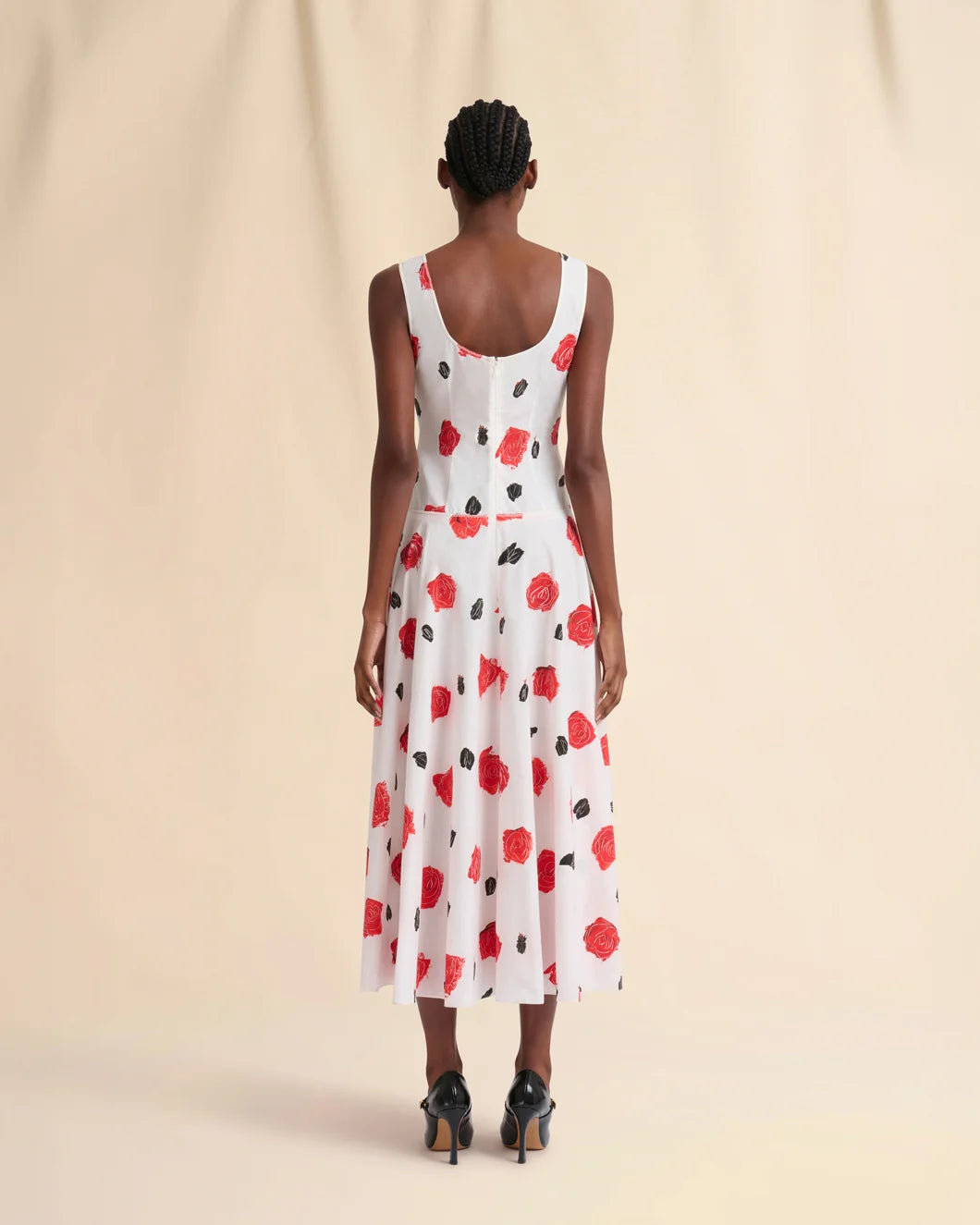 White Poplin Bustier Dress with Iris Print