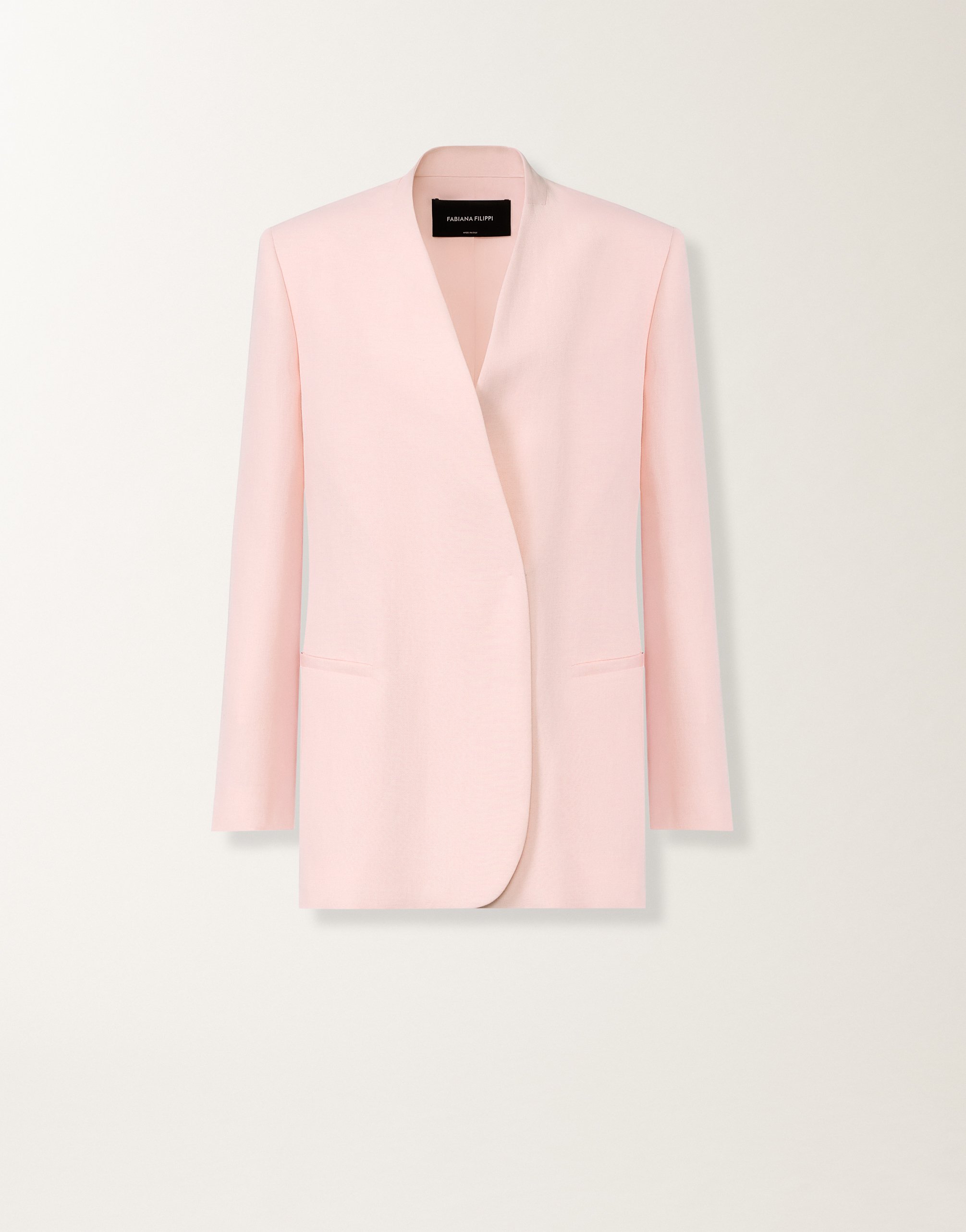 Long jacket in fluid linen and viscose, petal pink