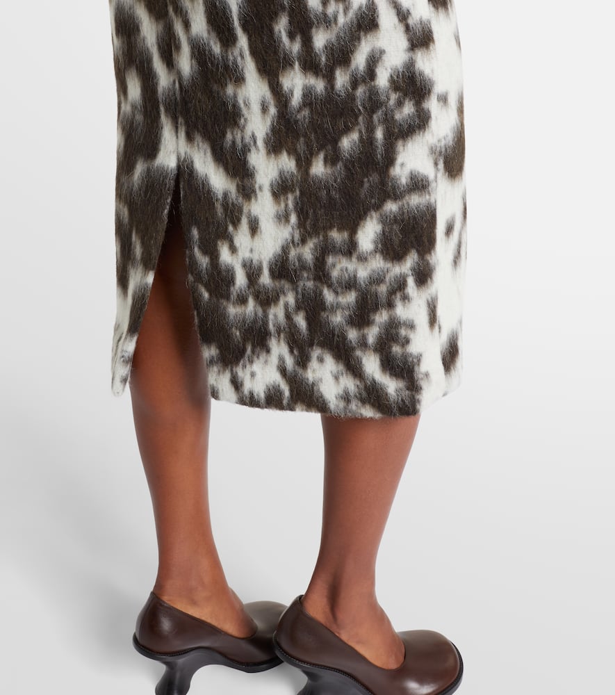 Printed wool-blend midi skirt