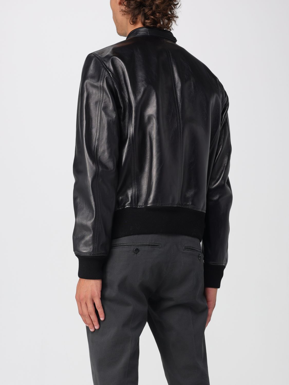 Zip-front leather jacket - Black