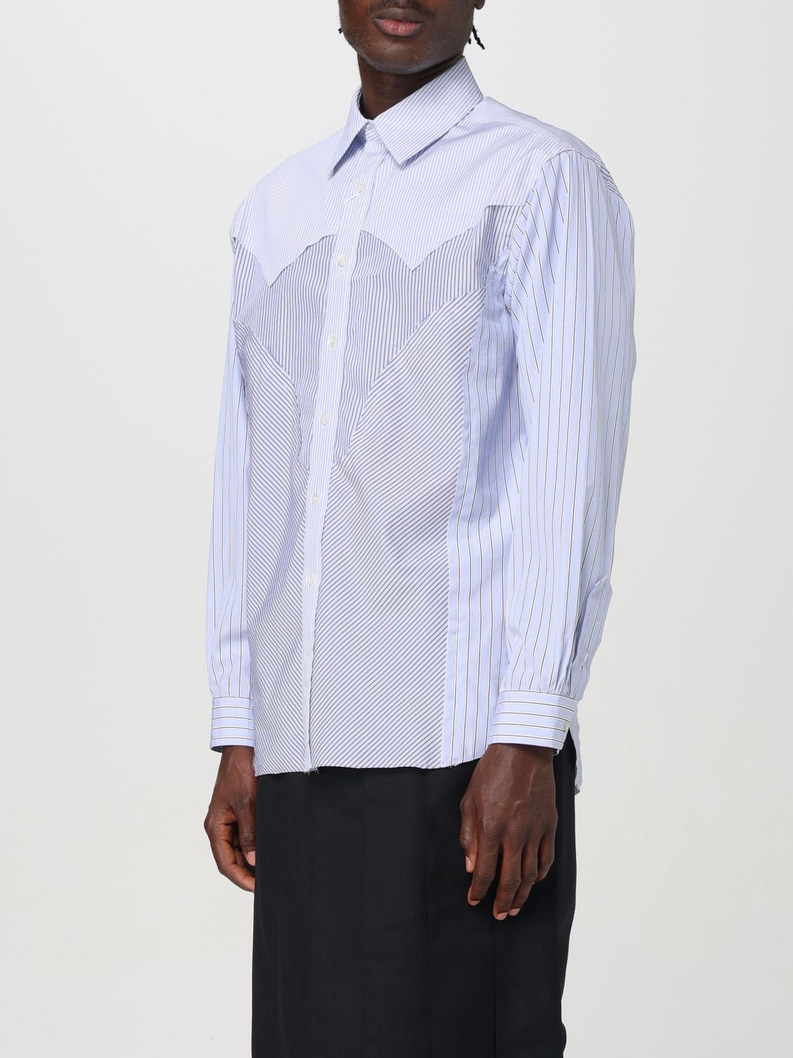 Panelled striped cotton shirt - Blue