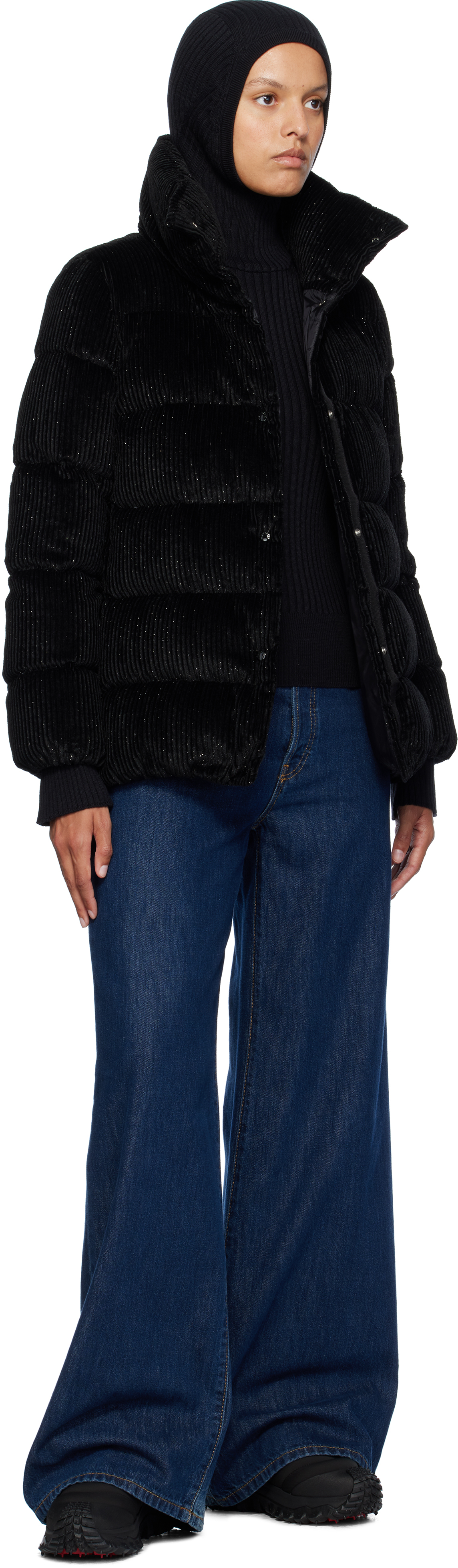 Moncler Black Cochevisse Corduroy Short Down Jacket