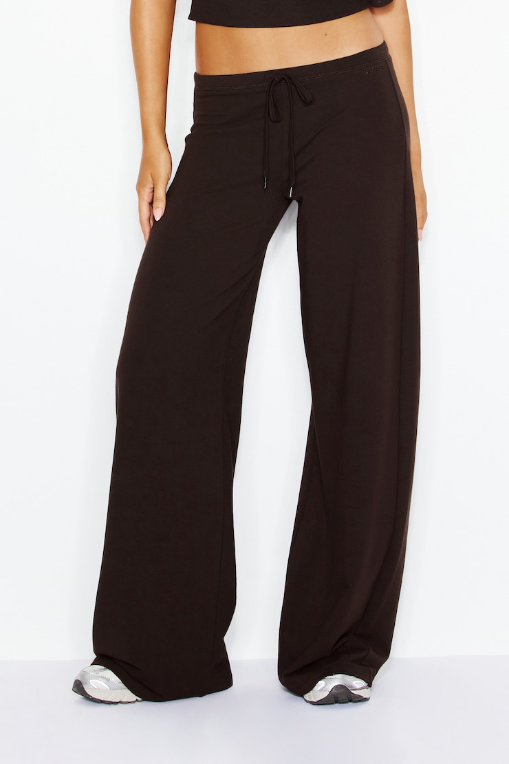StretchTerry™ Wide Leg Pants - Brown - Women Clothing
