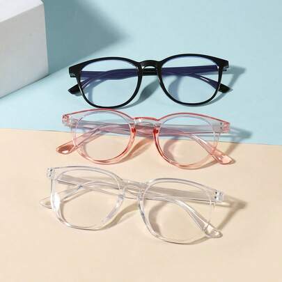 1 Set 3 PCS Boy's Girl's 9-14Y Casual Anti-Blue Light Glasses,Lightweight Round Frame Clear Glasses For Daily Clothing Decor And Everyday Use