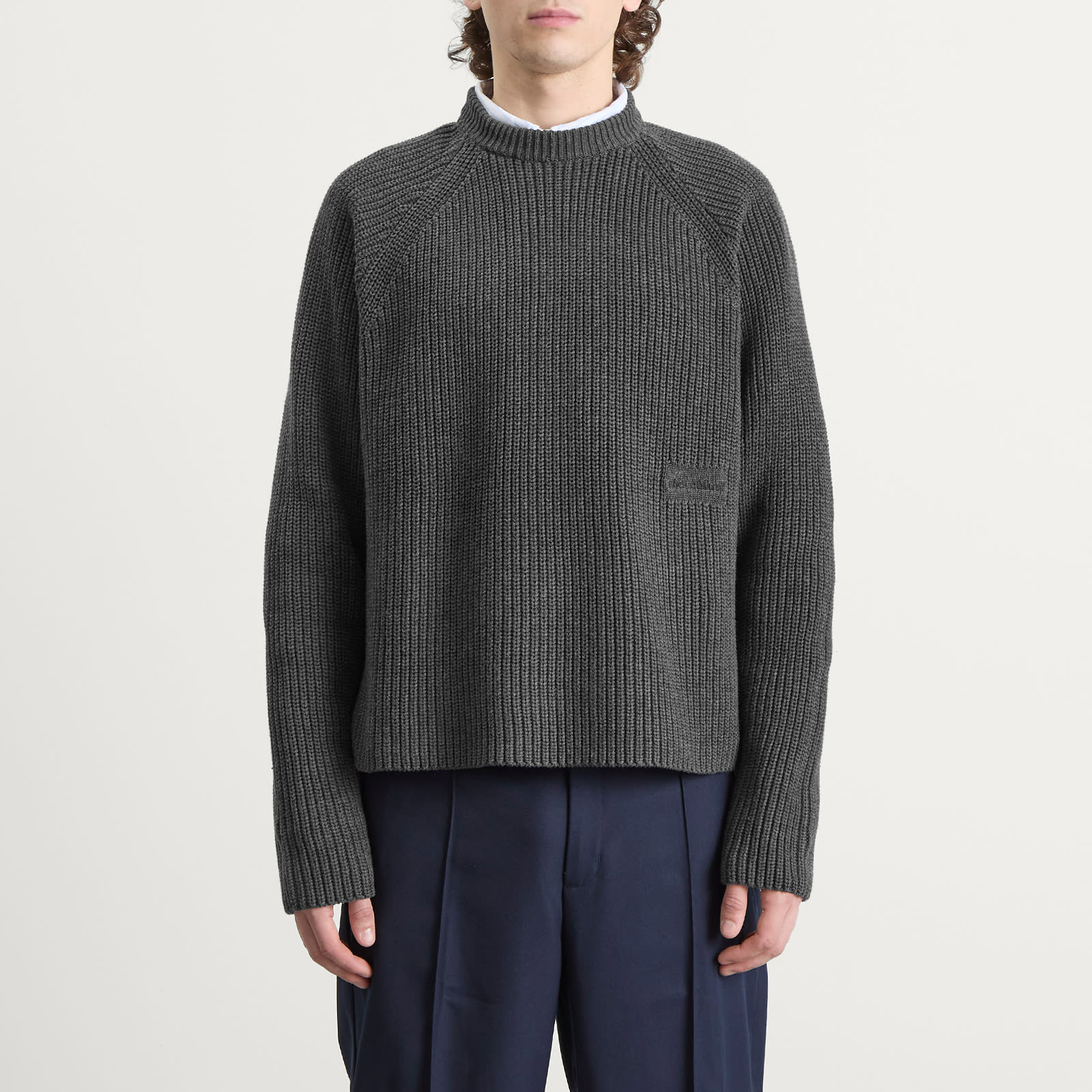 Men's Rib Mock Neck Crew Charcoal