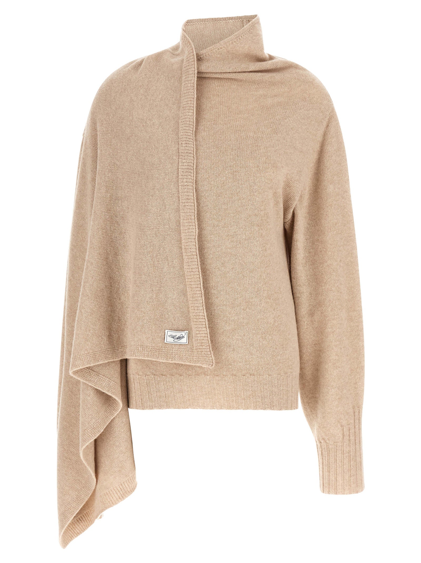 Asymmetrical Draped Virgin Wool Cardigan — Beige