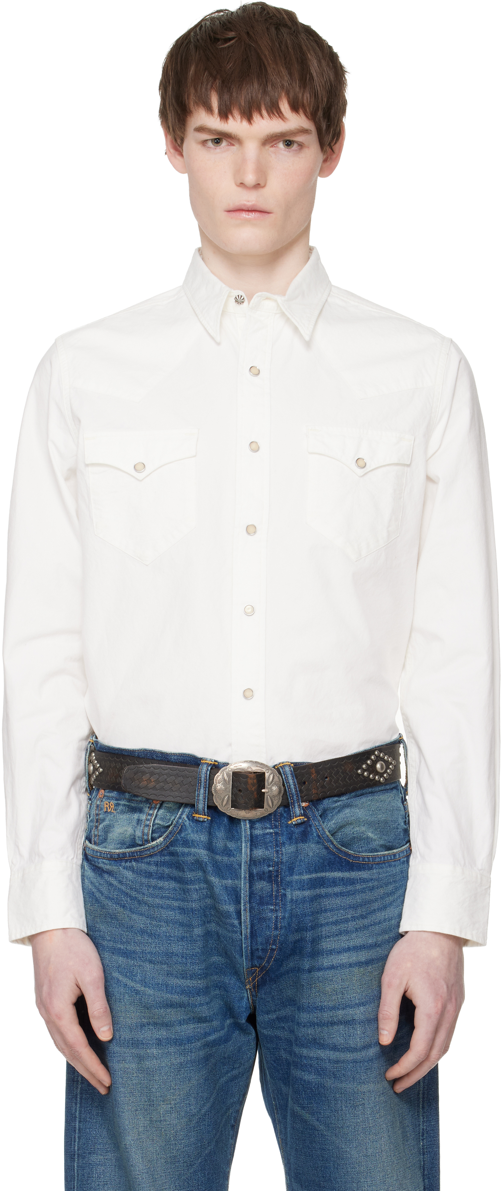 White Slim Fit Poplin Western Shirt