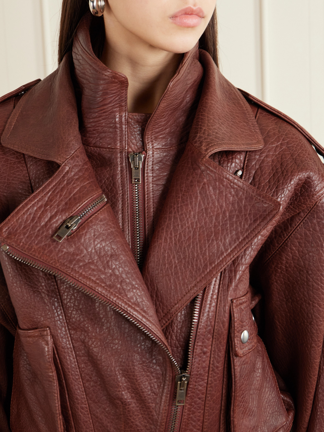 Aneli Layered Textured-leather Jacket - FR 34