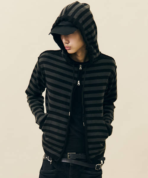 S / T Knit Hoodie Zip-Up_Black/Gray