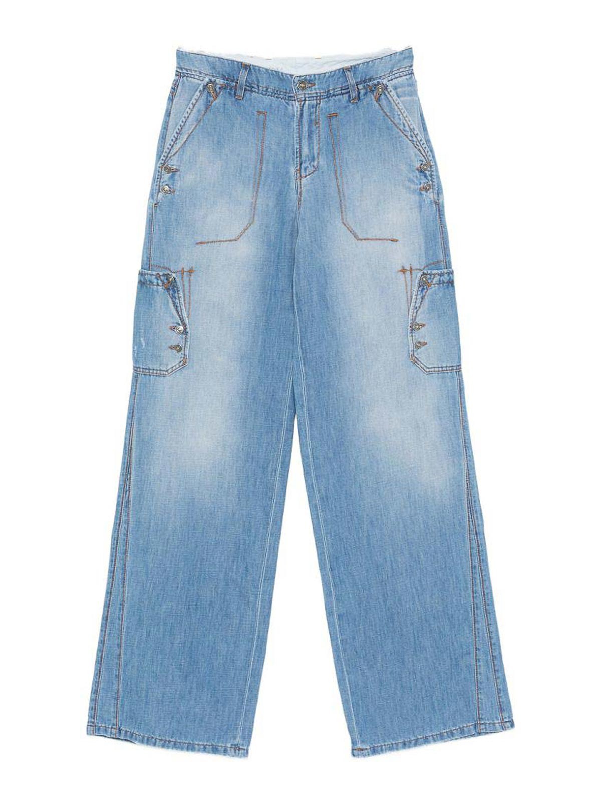 Jeans In Blue Denim With Flap Patch Pockets