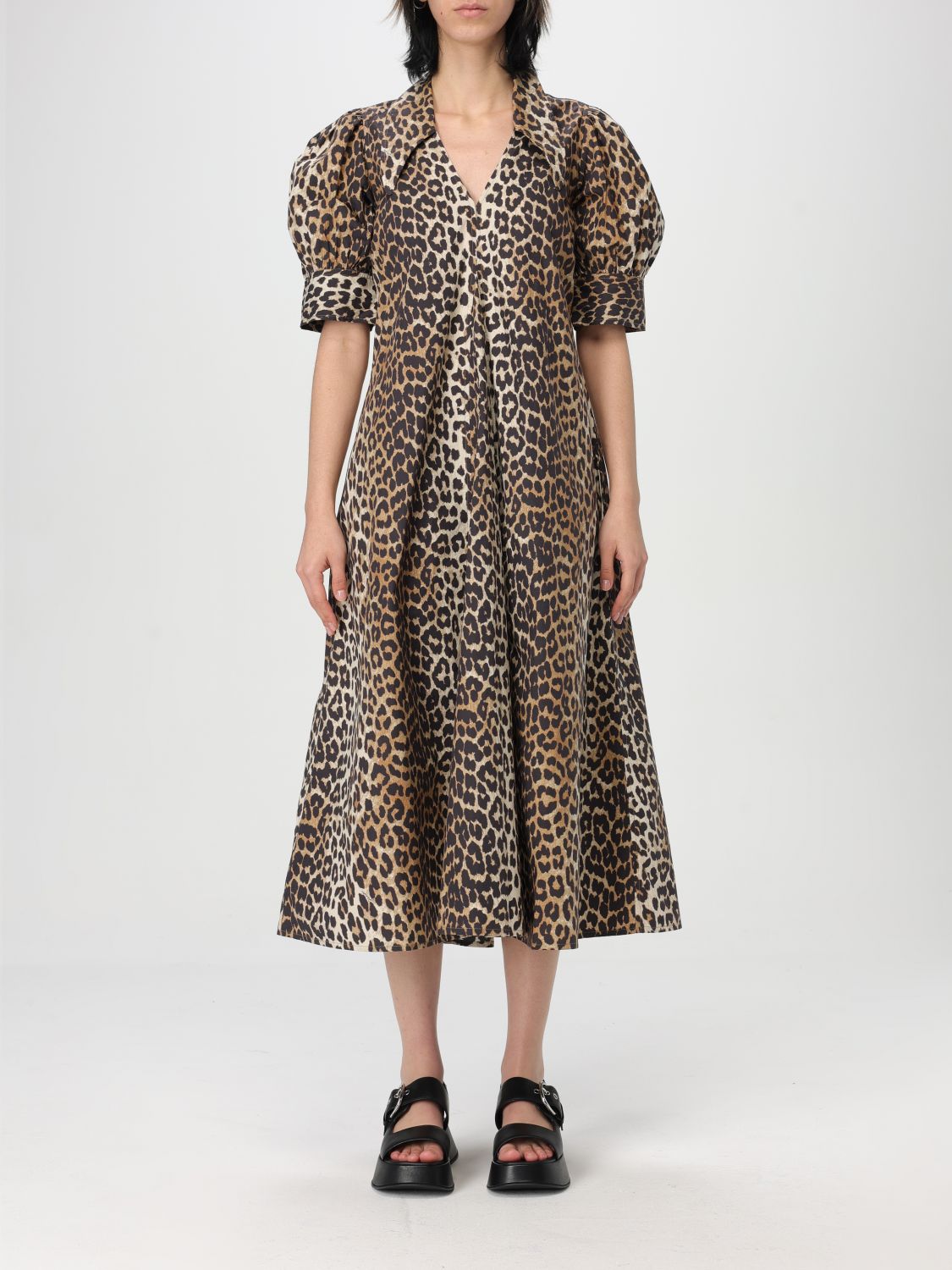Leopard-print flared maxi dress - Brown