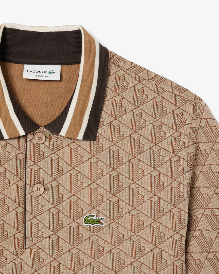 Lacoste Mens Monogram Polo-Beige Cotton - Sma