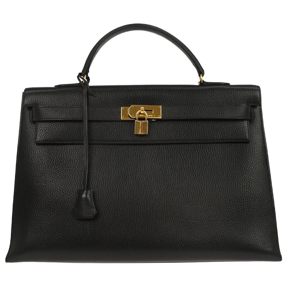 Hermes Kelly Handbag Black Ardennes With Gold Hardware Black Leather Handbag Pre-Owned