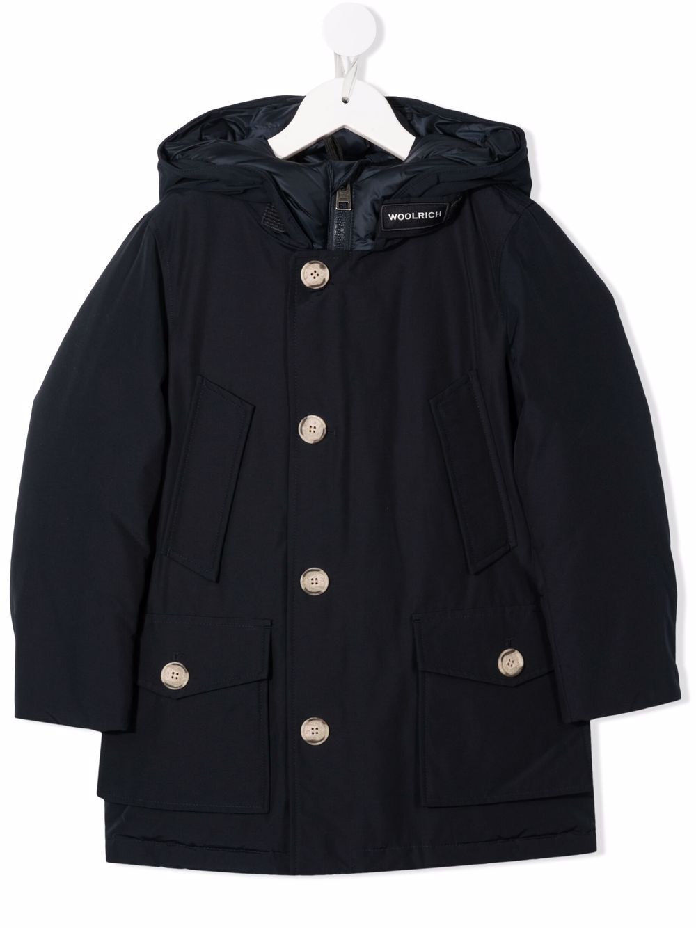Collar-logo hooded padded coat - Blue