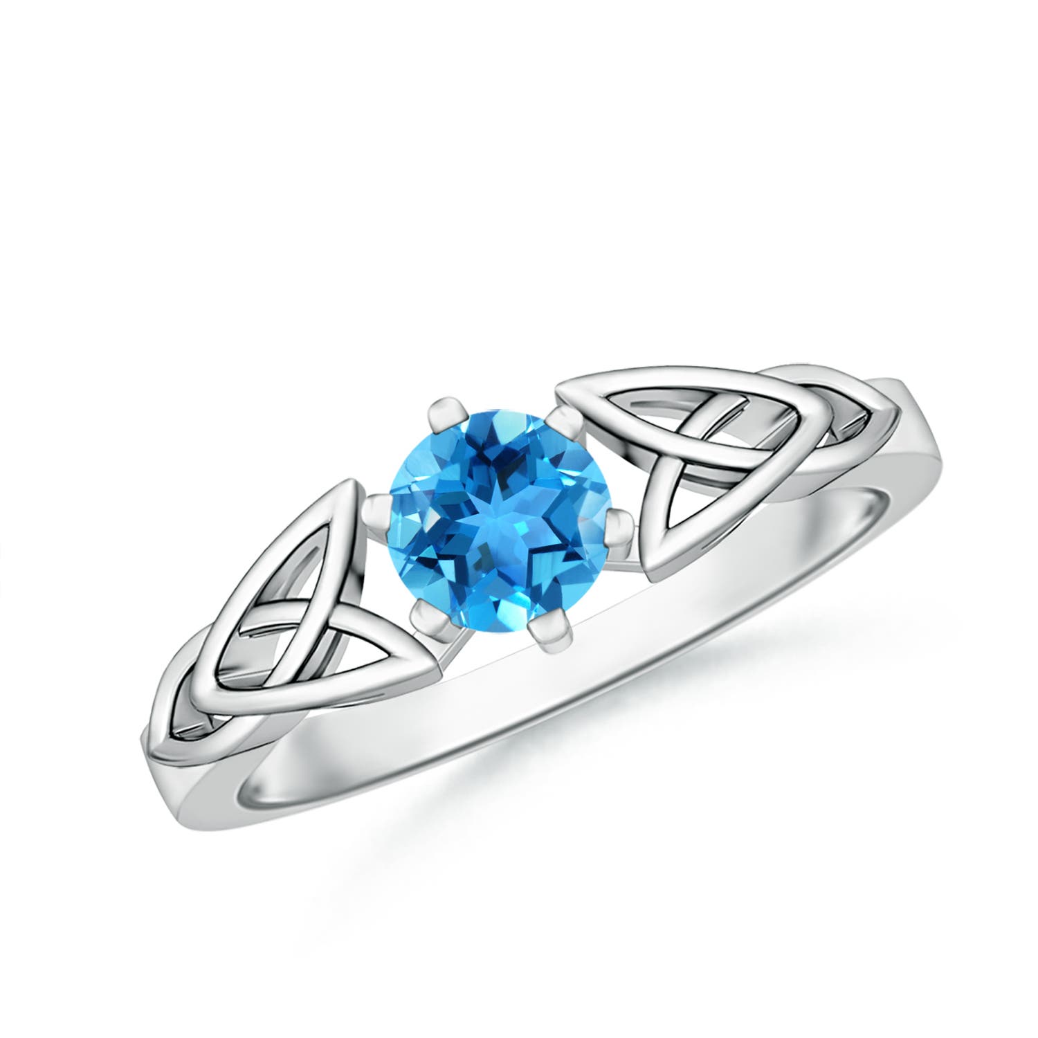 Angara 0.6 Carat Solitaire Round Swiss Blue Topaz Celtic Knot Ring in Platinum
