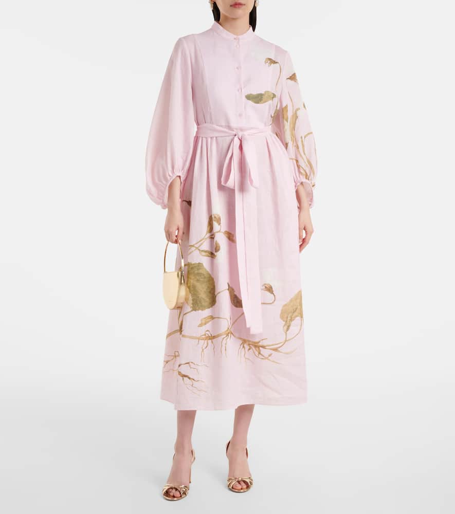 Printed linen midi dress