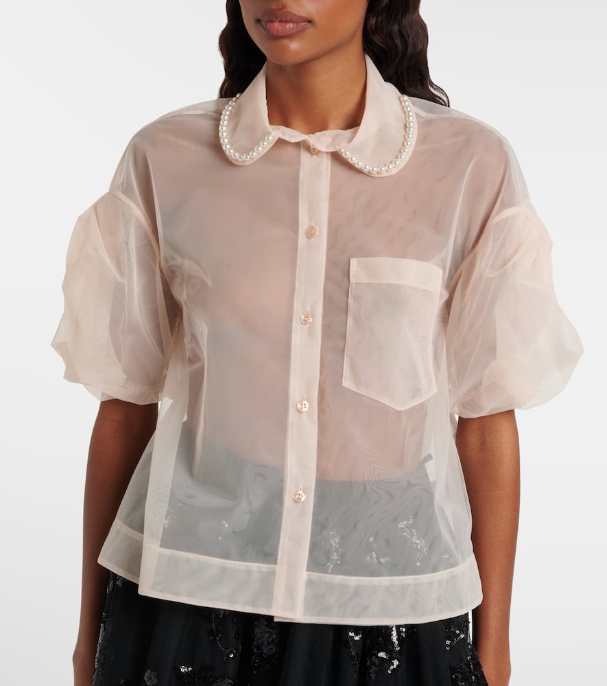 Cropped puff-sleeve tulle shirt