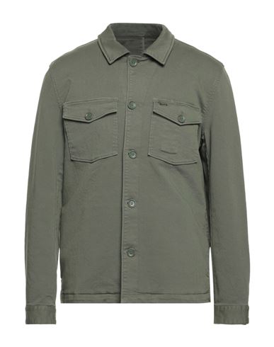 Man Shirt Military green Size L Cotton, Elastane