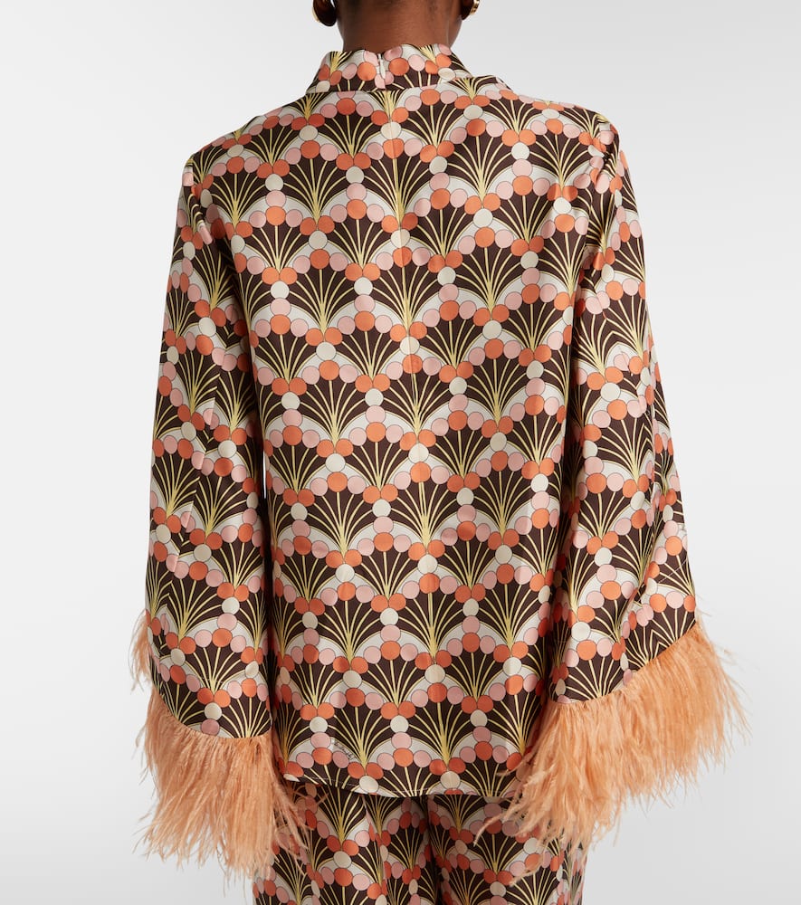 Make An Exit feather-trimmed silk twill top