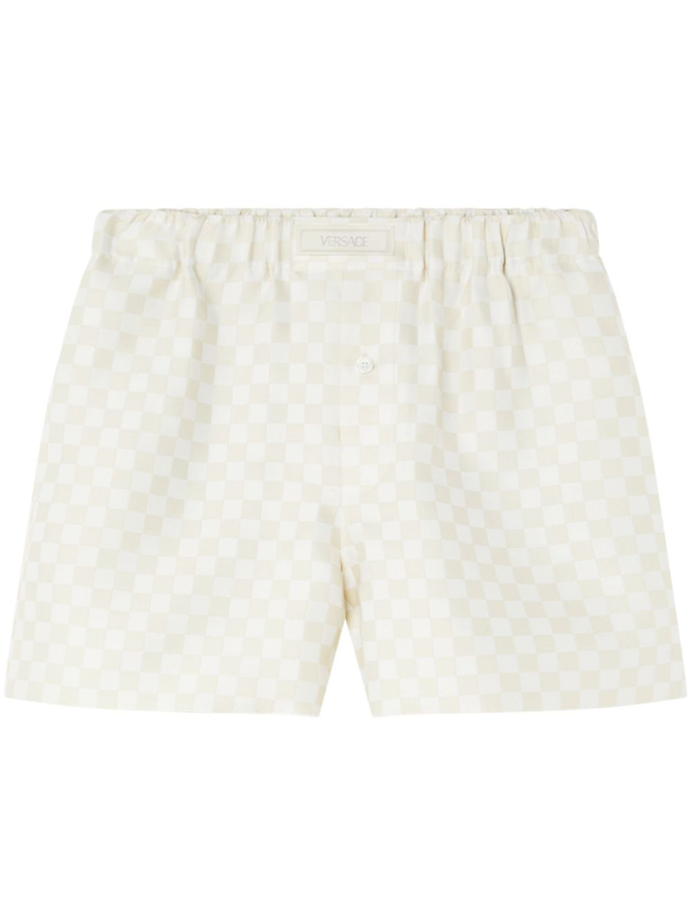 Logo-appliqué checked shorts - Neutrals