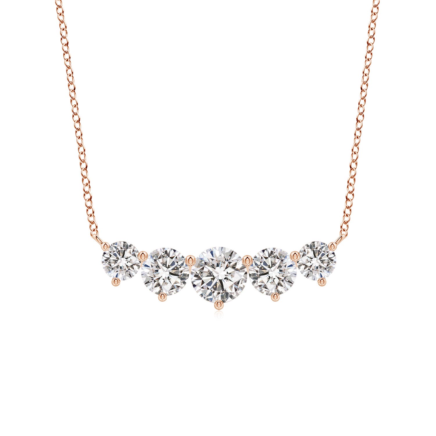 Angara 1.0 Carat Graduated Five Stone Round Diamond Necklace in 18K Rose Gold