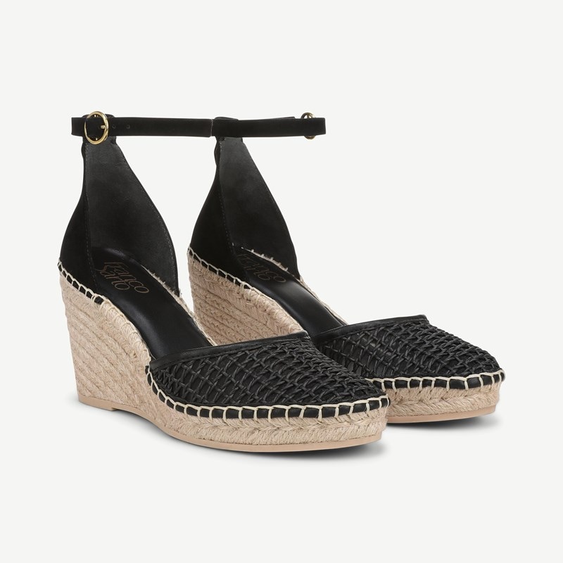 Shoes Idalia Espadrille Wedge Sandals Black Faux Leather/suede