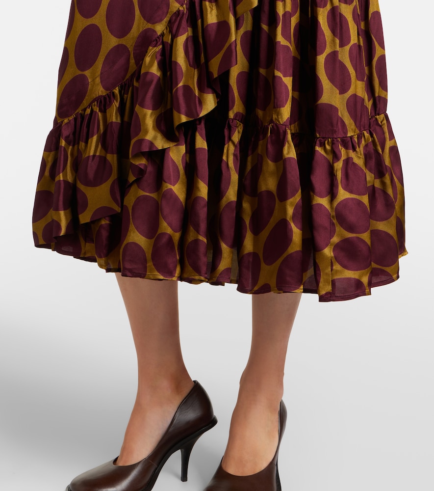 Polka-dot satin wrap dress