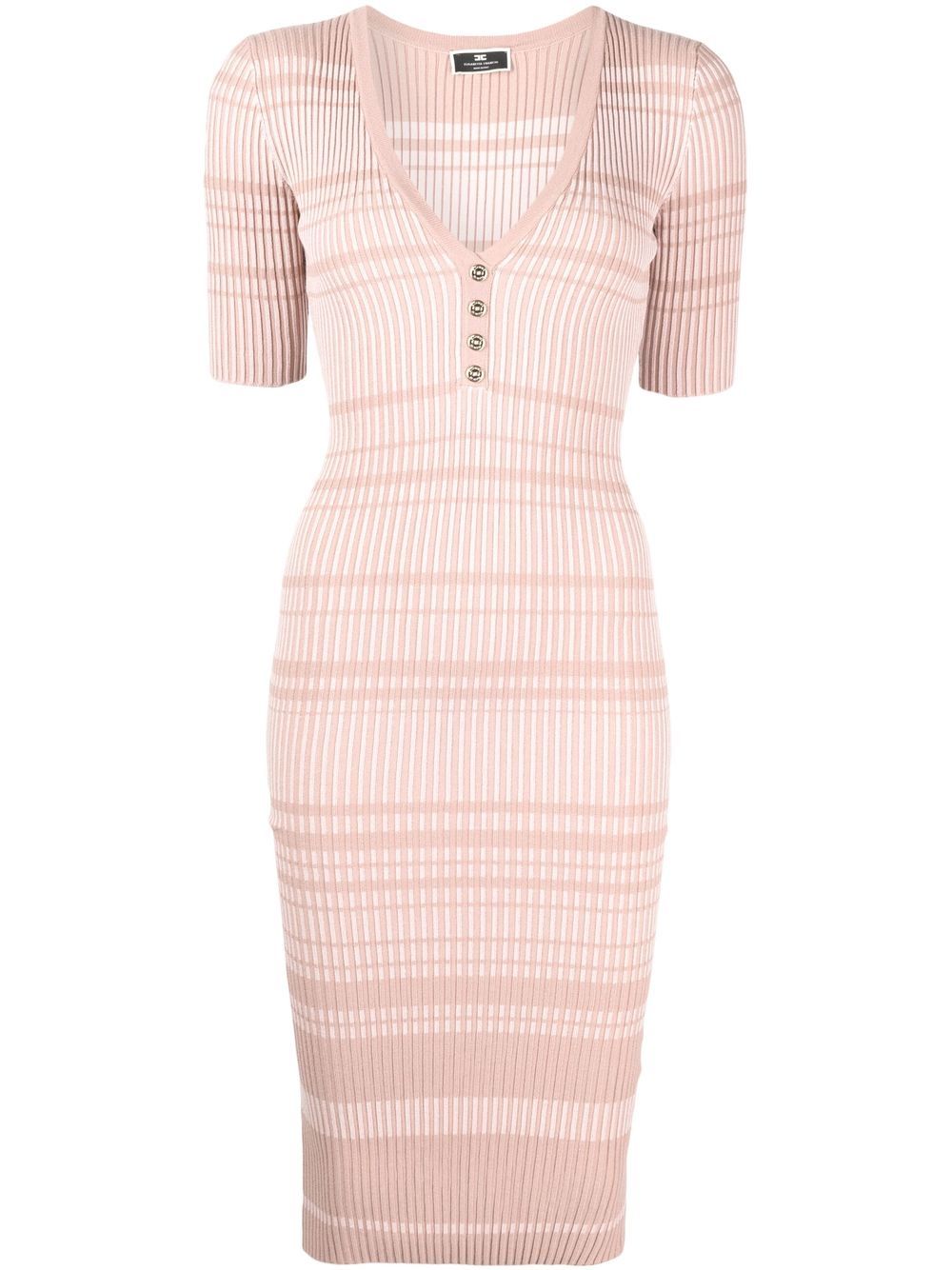 Ribbed v-neck midi dress - Pink