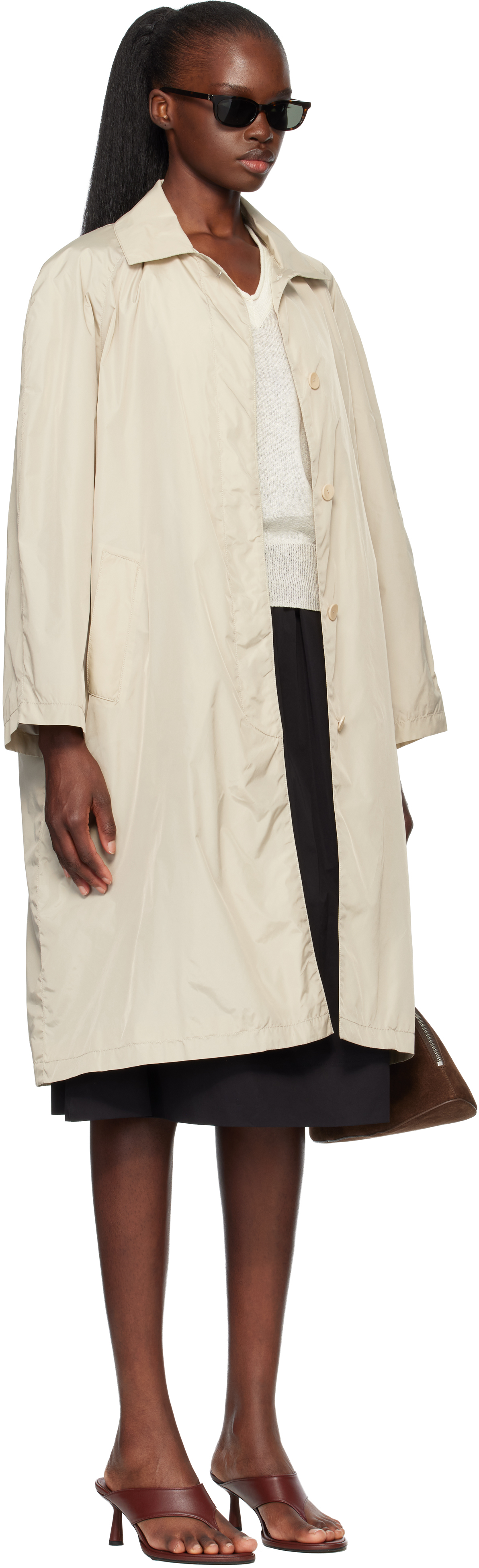 Beige Urban Nylon Trench Coat