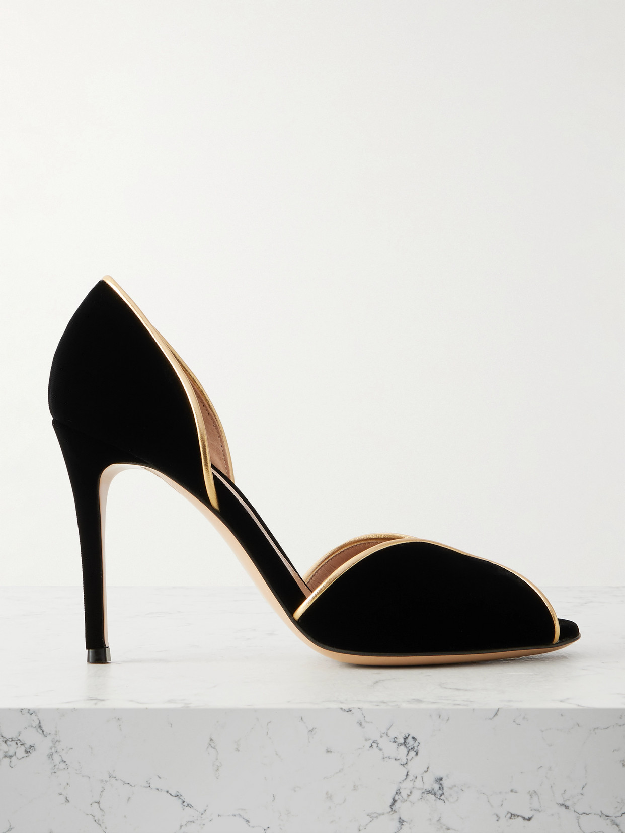 95 Metallic Leather-trimmed Velvet Pumps - Black