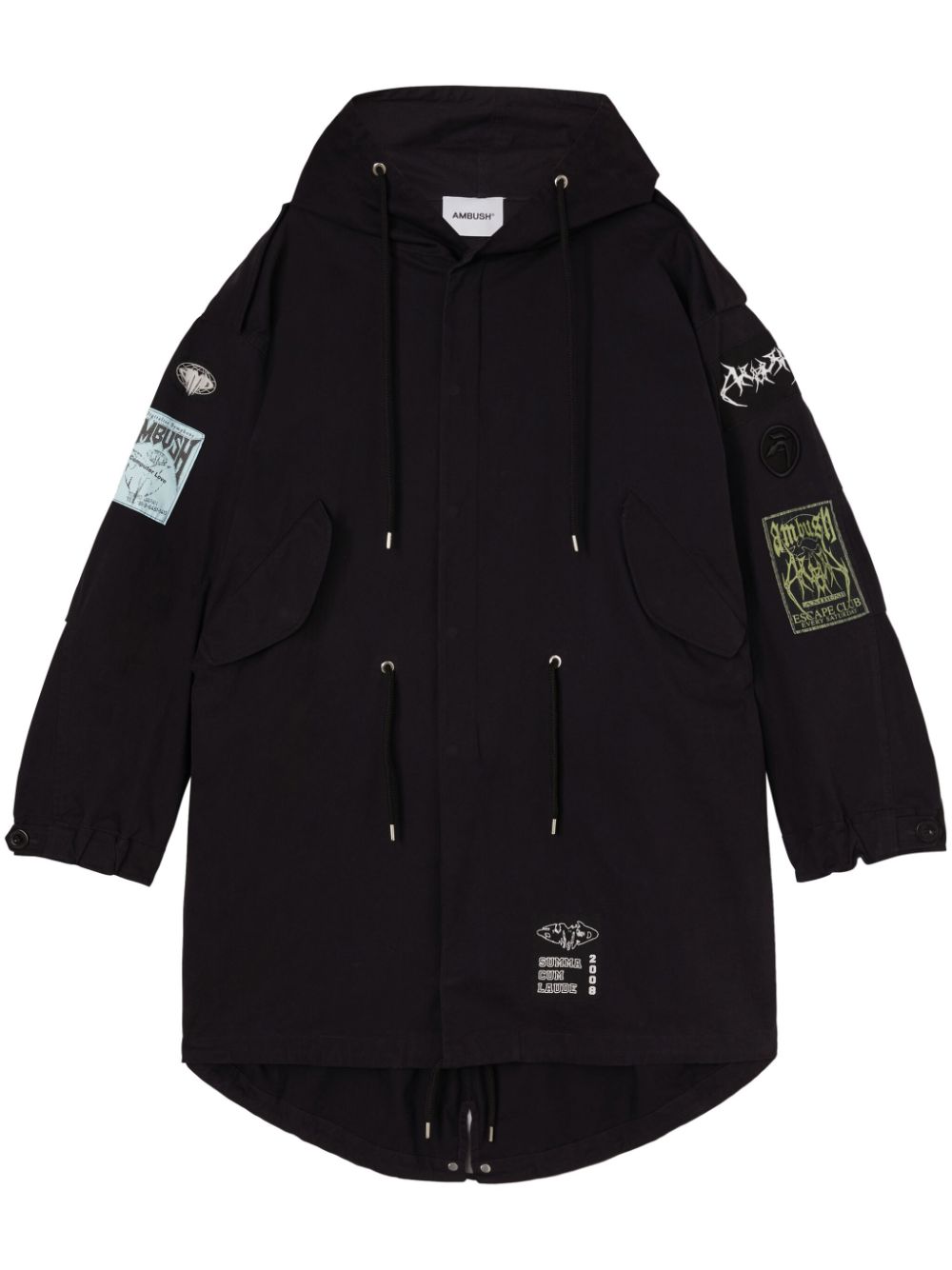 Logo-patchwork cotton parka - Black