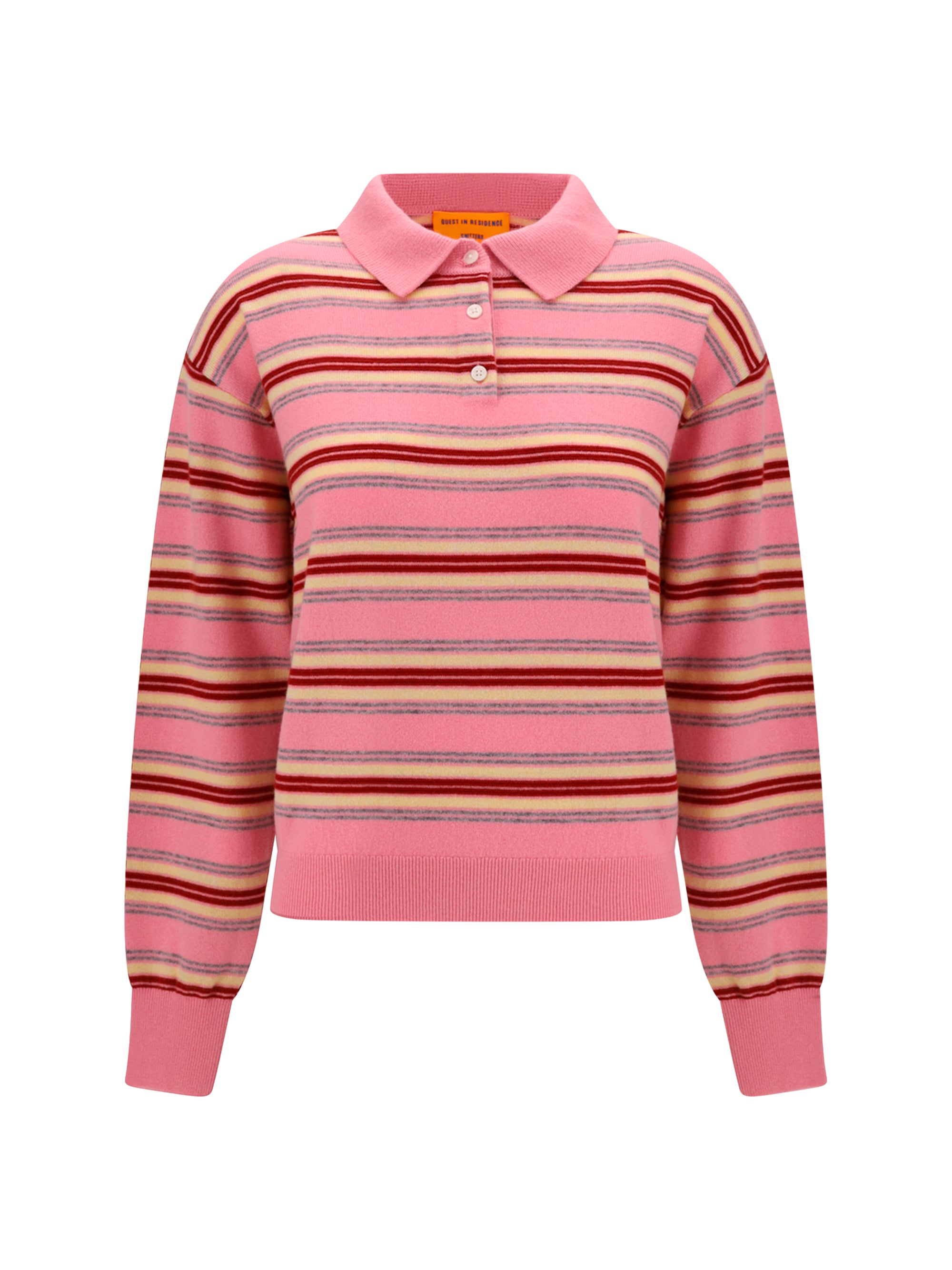 Striped Cashmere Polo Sweater — Pink