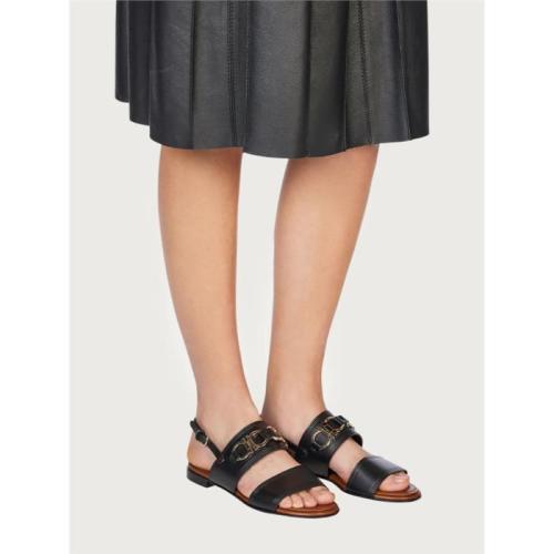 Gancini-plaque leather sandals - Black