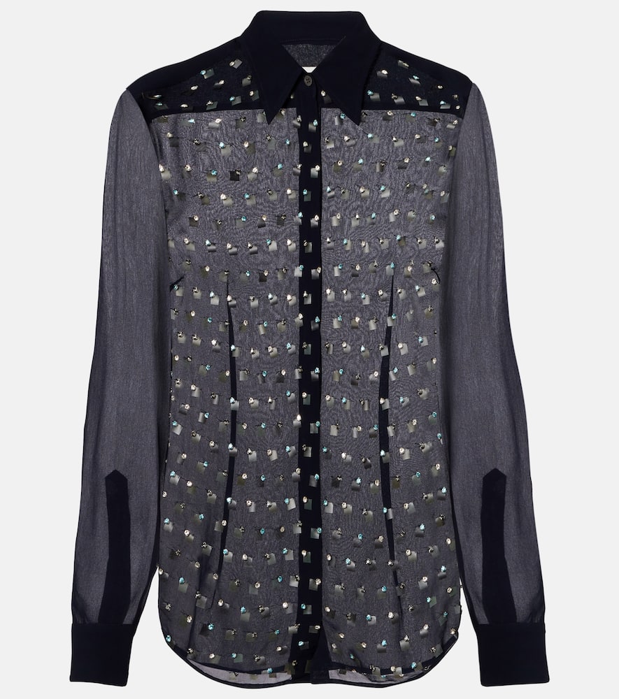 Crystal-embellished sheer shirt